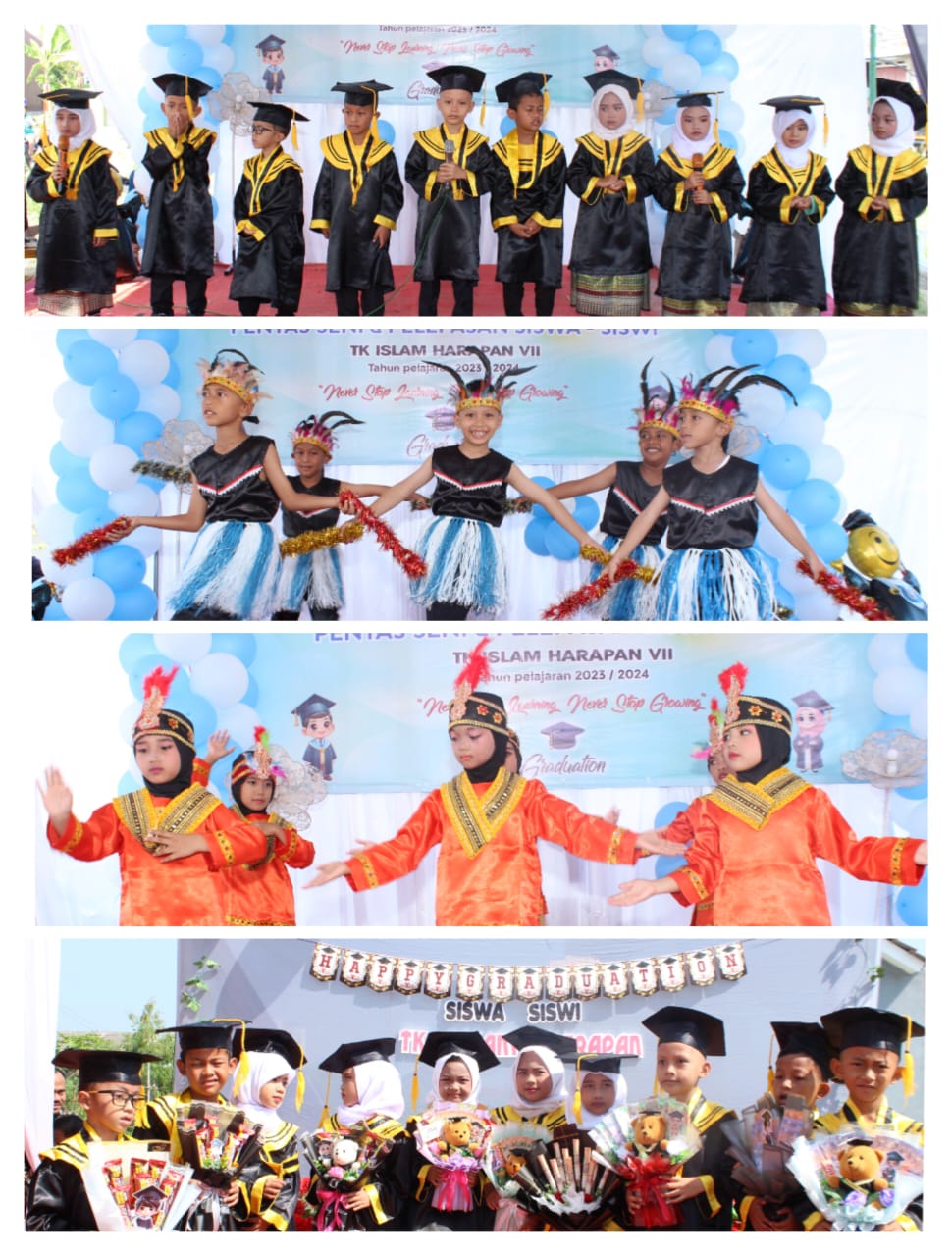 Foto gabungan wisuda dan kegiatan menari anak-anak